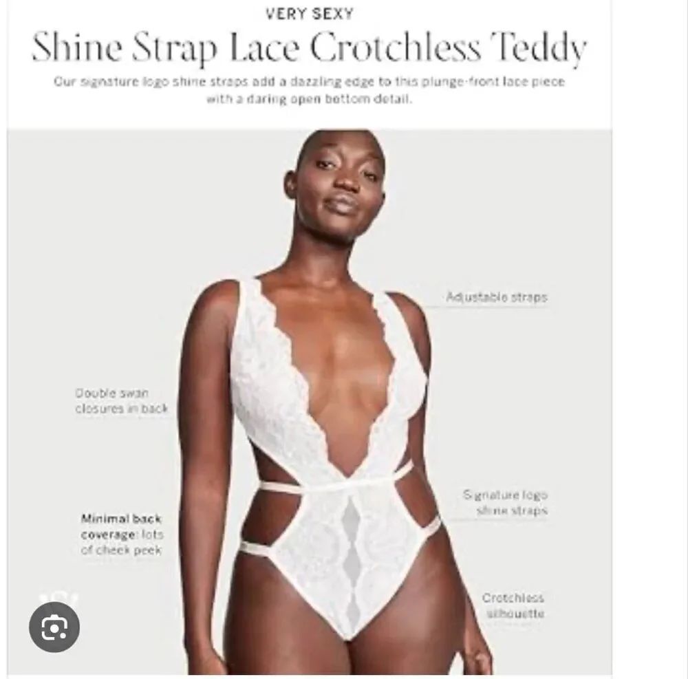 NWT Victoria Secret Very Sexy Shine Strap crotchless teddy size large